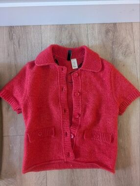 Zara Divided Bright Red Button-Front Knit Cardigan